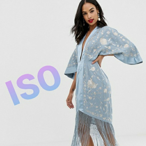 ASOS Dresses & Skirts - ISO Asos pale blue kimono embroidered fringe dress